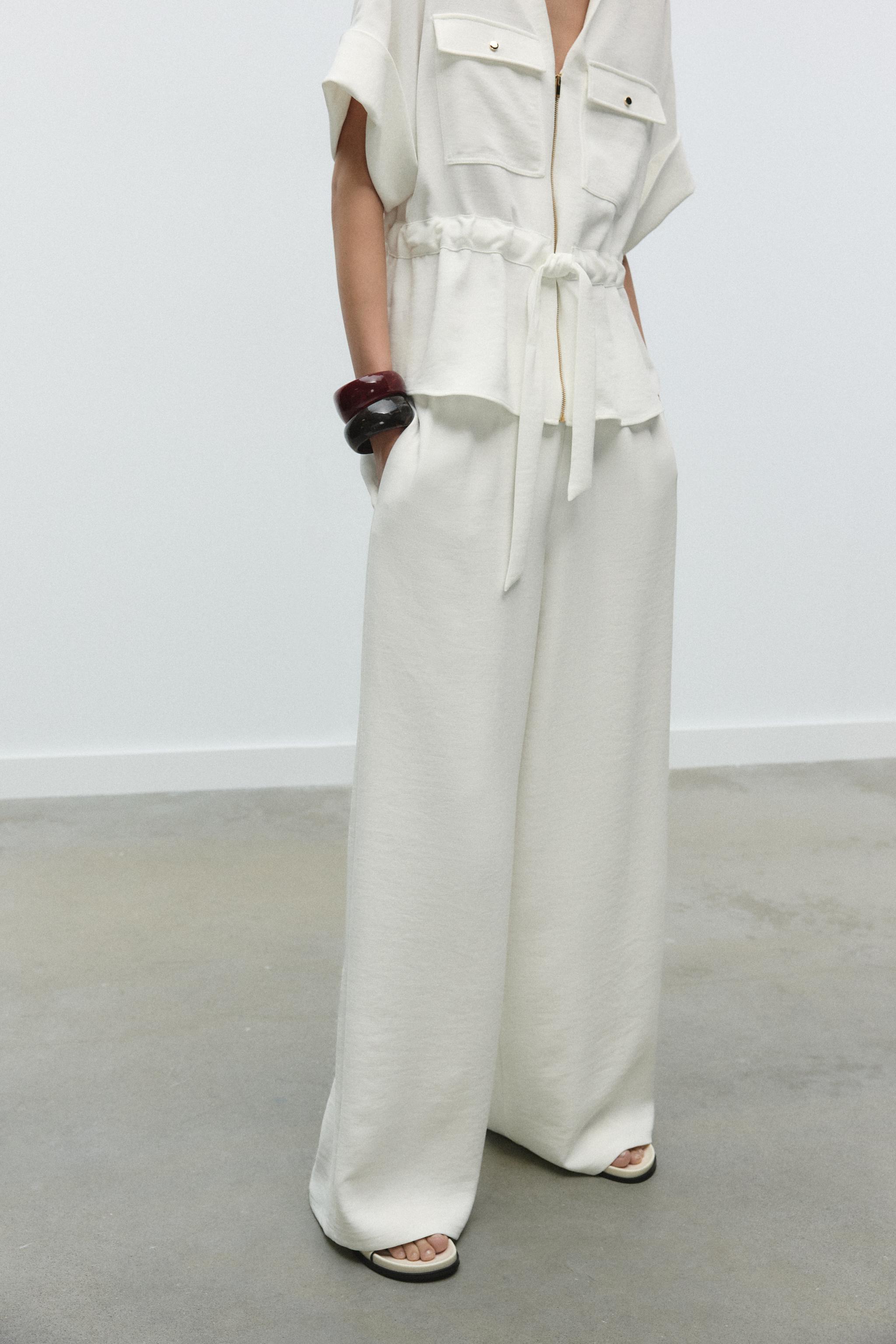 ZARA クレープワイドレッグパンツ 2116/572 CREPE WIDE LEG PANTS - Oyster-white | ZARA United States