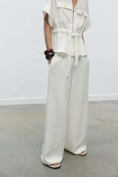 CREPE WIDE-LEG TROUSERS - Oyster-white by Zara - Image 1
