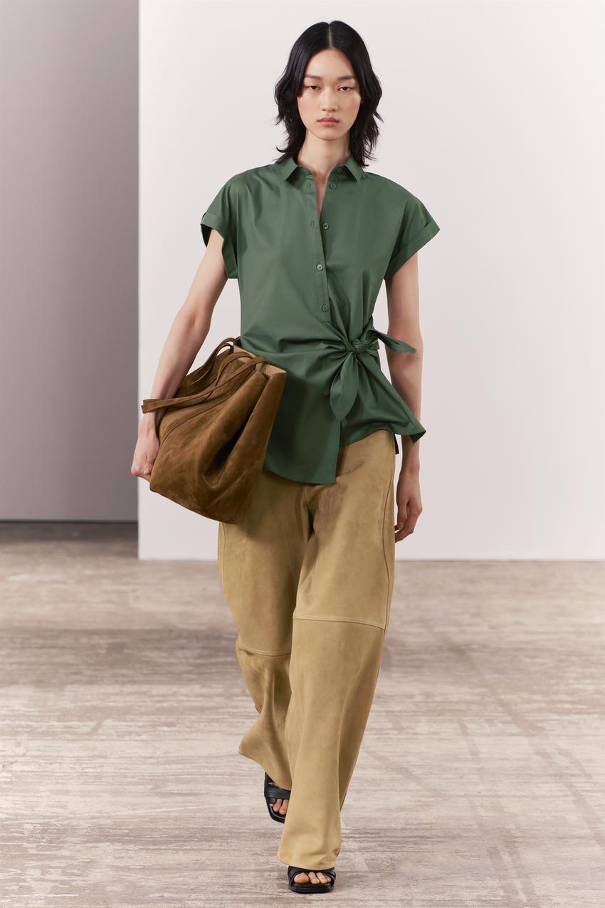 ZW COLLECTION KNOTTED POPLIN SHIRT - Green