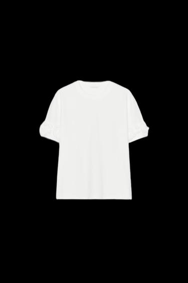 Zara VOLUMINOUS FLORAL T-SHIRT - White - Image 0