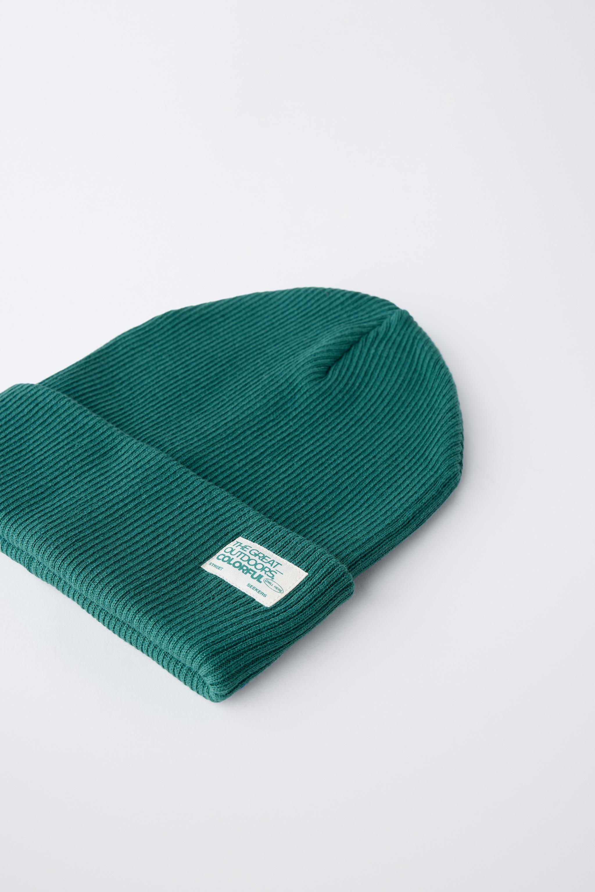 RIBBED KNIT HAT WITH LABEL - Ice | ZARA United States
