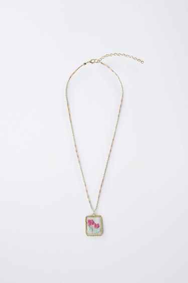 BEADED PENDANT NECKLACE - Sea green by Zara
