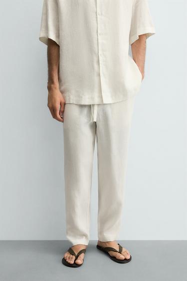 PANTALÓN RELAXED FIT 100% LINO - Blanco de Zara