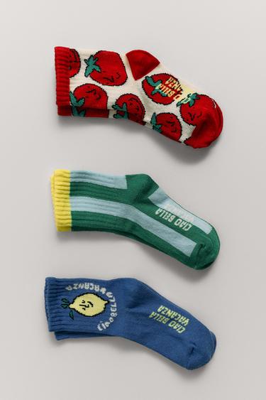1-6 YEARS/ THREE-PACK OF TOMATO AND STRIPE PRINT SOCKS - Blue by Zara