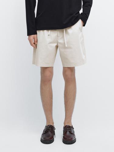 Zara 100% cotton jogger fit Bermuda shorts - Beige