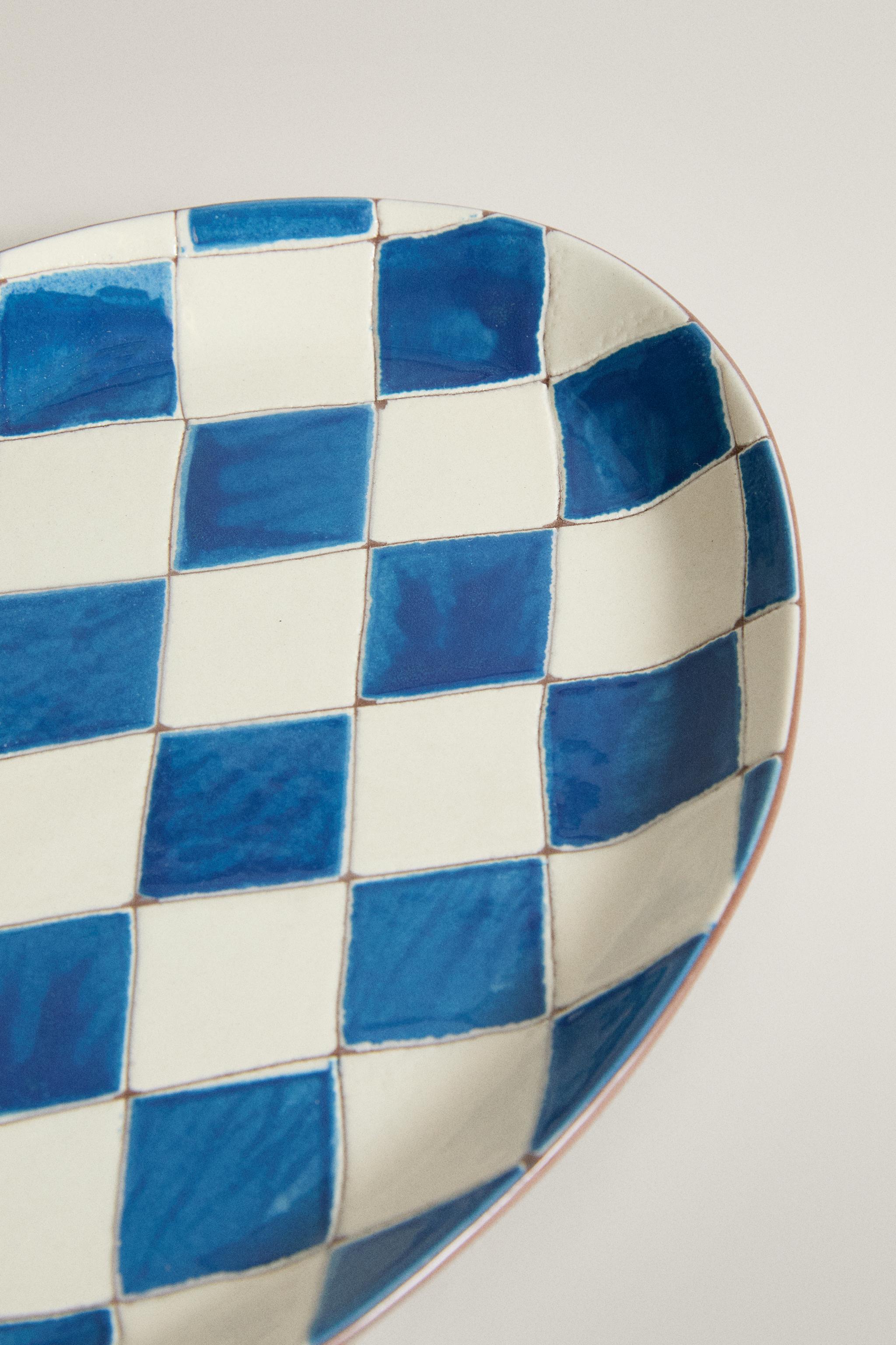 PLATEAU SALLE DE BAIN CÉRAMIQUE LOSANGES BLEUES