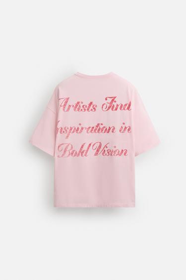 T-SHIRT INSCRIPTIONS ESTAMPILLÉES - Rose de Zara - Image 7