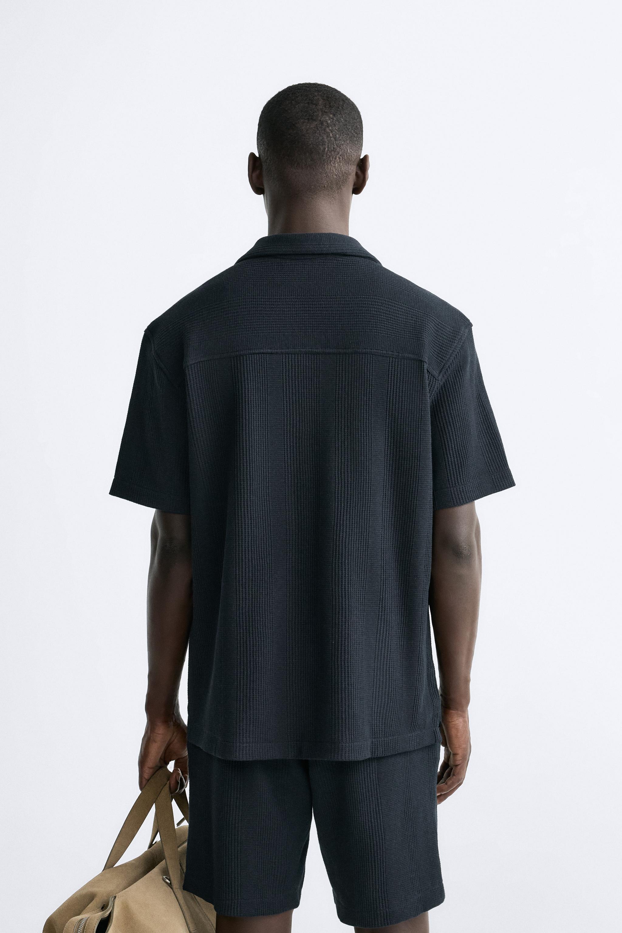 チェックストラクチャー入り生地シャツ - ネイビーブルー | ZARA Japan 