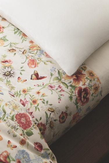 SATIN FLAT SHEET WITH FLORAL PRINT - Oyster-white by Zara - Image 5