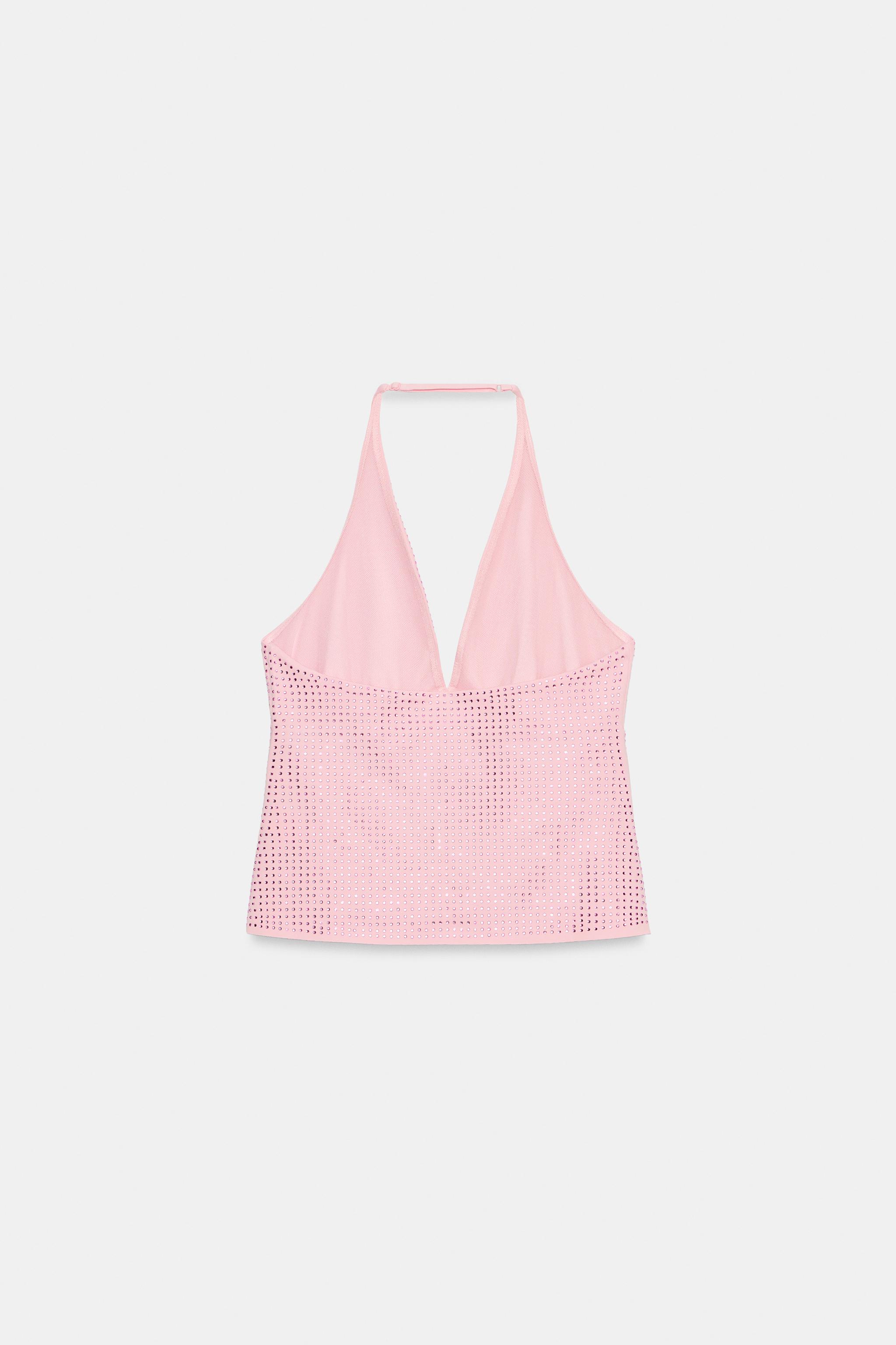 HALTER RHINESTONE TOP - Mid-pink | ZARA India