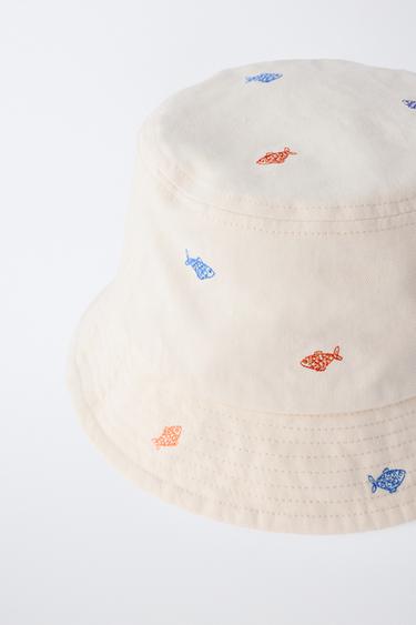 EMBROIDERED FISH BUCKET HAT - Ecru by Zara - Image 1
