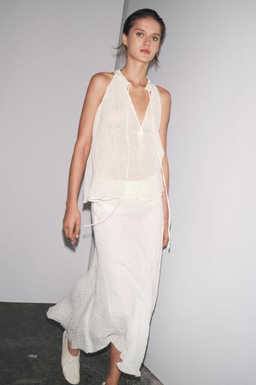 ZW COLLECTION 100% LINEN MIDI SKIRT - Ecru by Zara - Image 4