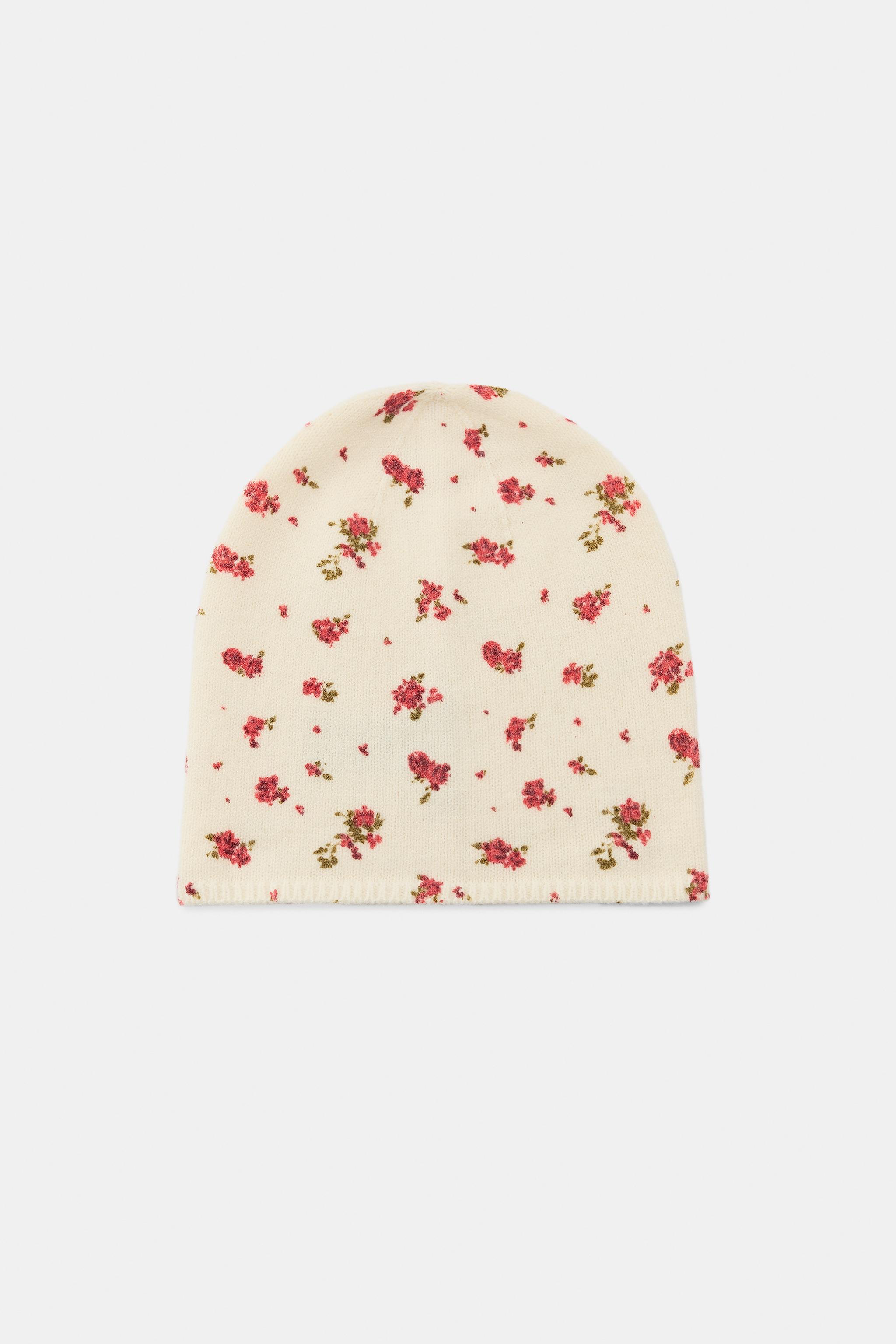 FLORAL PRINT KNIT BEANIE HAT