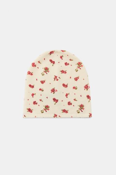 BONNET BEANIE EN MAILLE IMPRIMÉ FLEURS - Écru de Zara