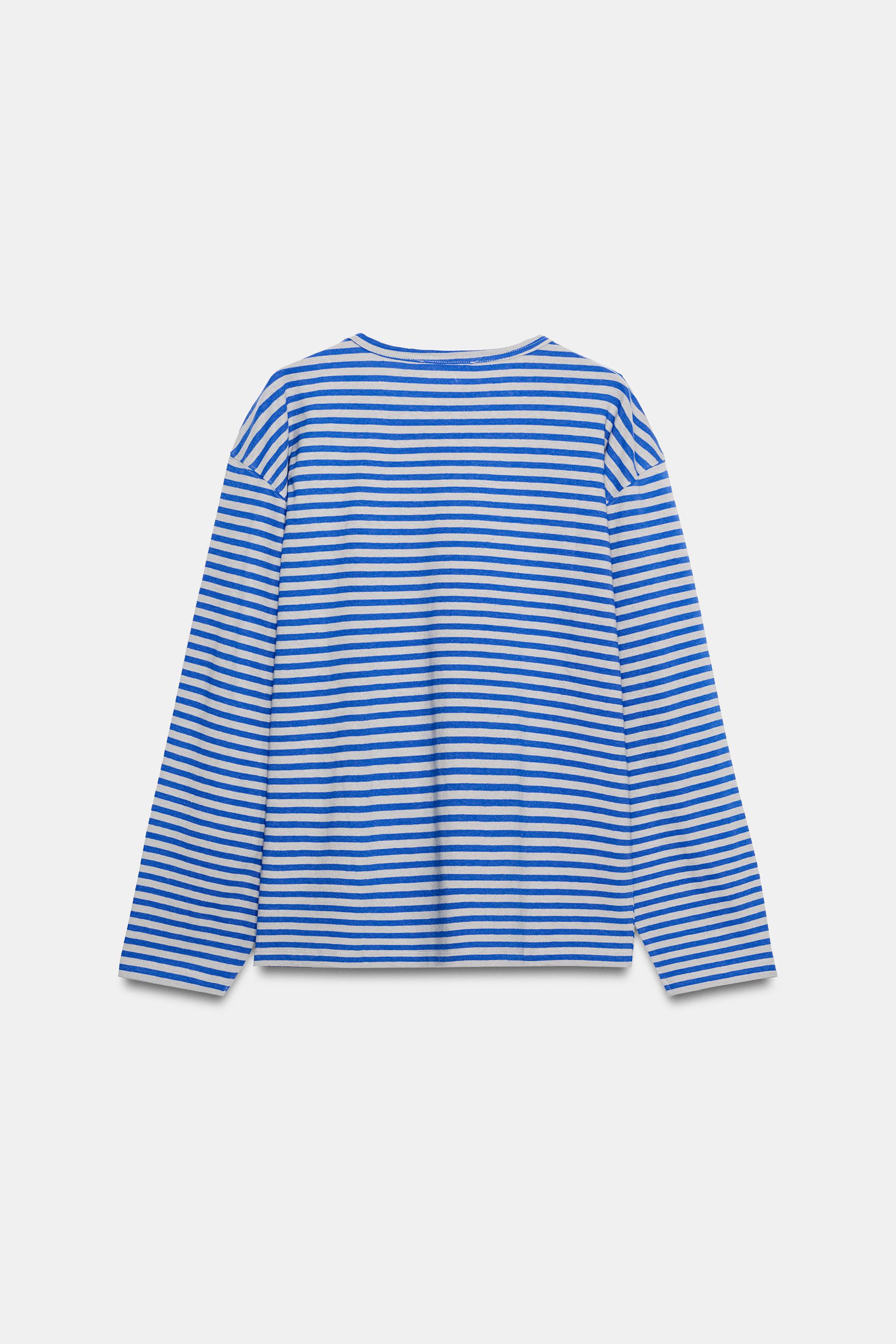 ÇİZGİLİ PAMUKLU KETEN T-SHIRT - Görsel 6