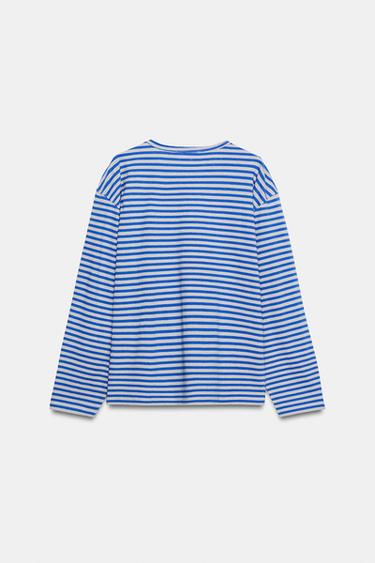 T-SHIRT À RAYURES COTON ET LIN - Gris / Bleu de Zara - Image 5