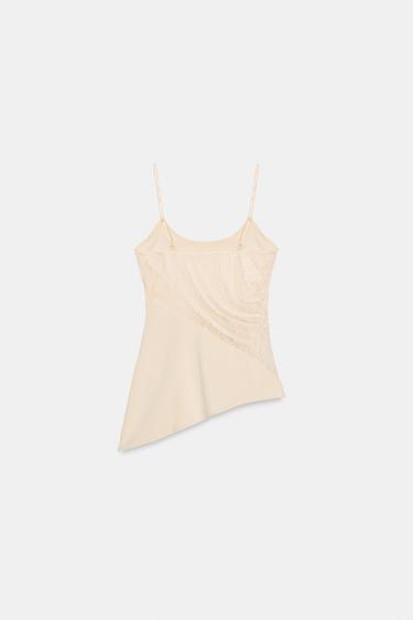 CAMISOLE TOP WITH LACE TRIM - Ecru / Beige by Zara - Image 7