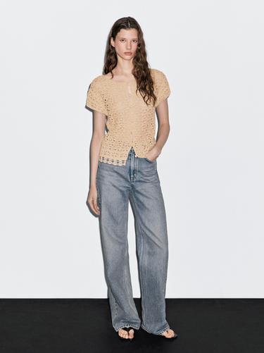 Cardigan en maille crochetée ajourée - Vison foncé de Zara - Image 0