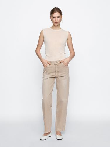Zara High-waist relaxed fit barrel jeans - Tan marl - Image 0