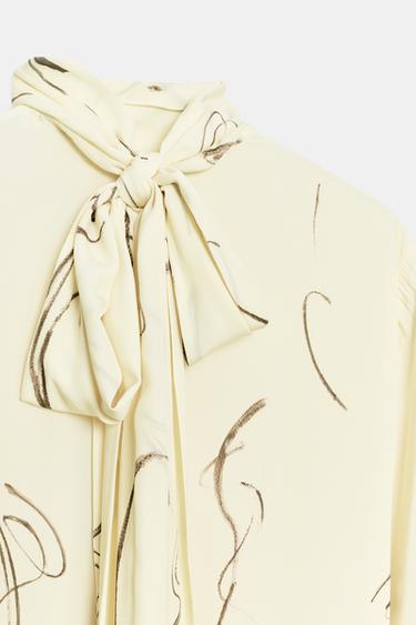 Zara ZW COLLECTION PRINTED DRESS WITH TIES - Yellow