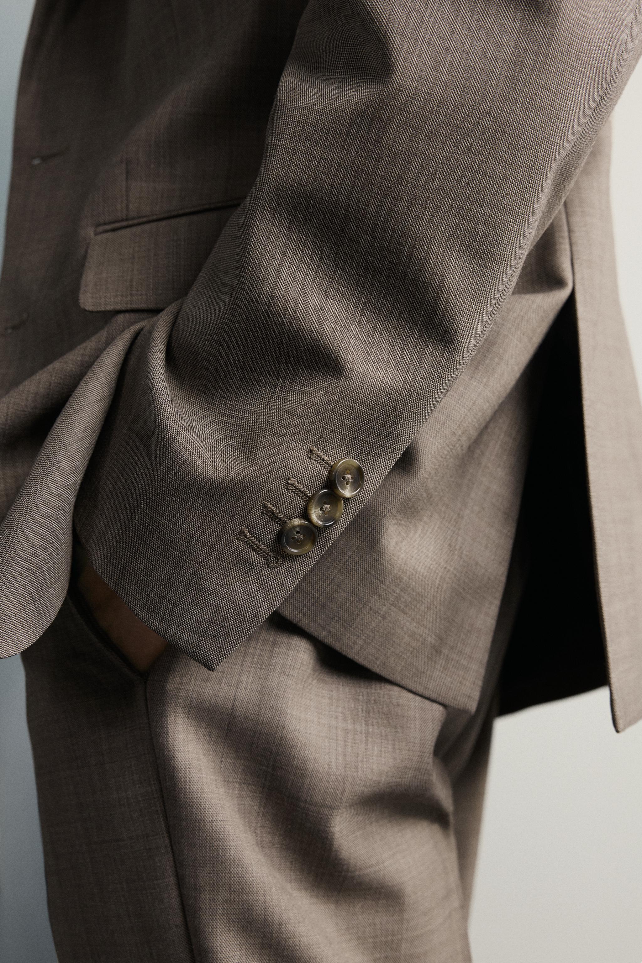 Мужские брюки Zara TEXTURED WOOL SUIT PANTS — фото 4