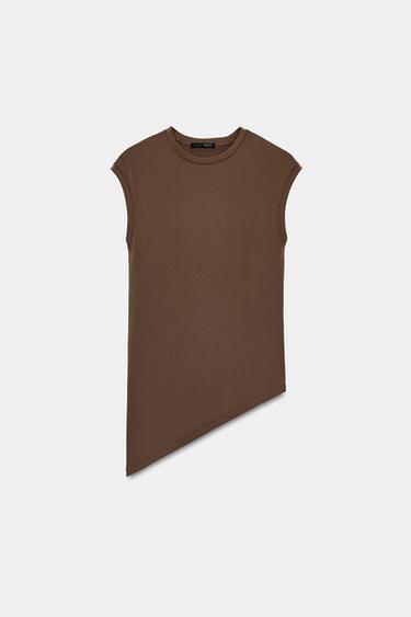 ASYMMETRIC SLEEVELESS T-SHIRT - Brown by Zara - Image 4