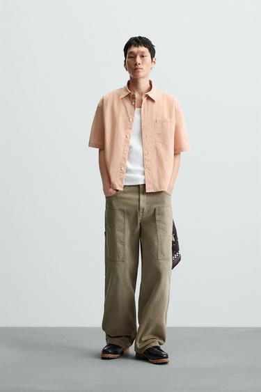 CAMISA CROPPED FIT LISTRADA - Salmão da Zara - Imagem 0