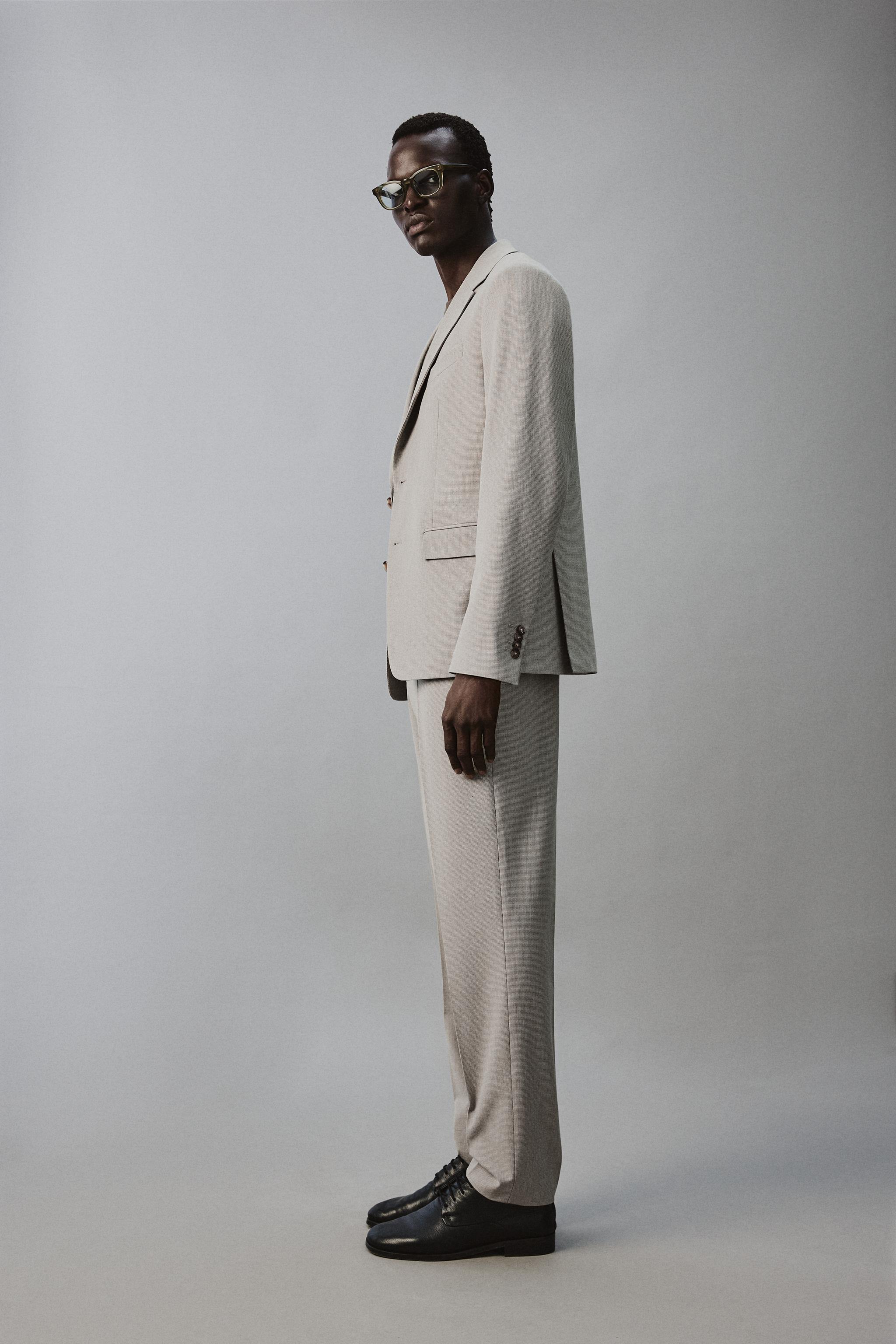 REGULAR FIT TEXTURED SUIT PANTS