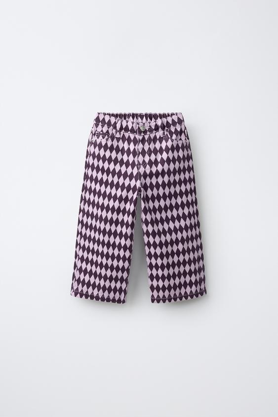 Zara WIDE LEG ARGYLE PRINT PANTS - Purple - Image 0
