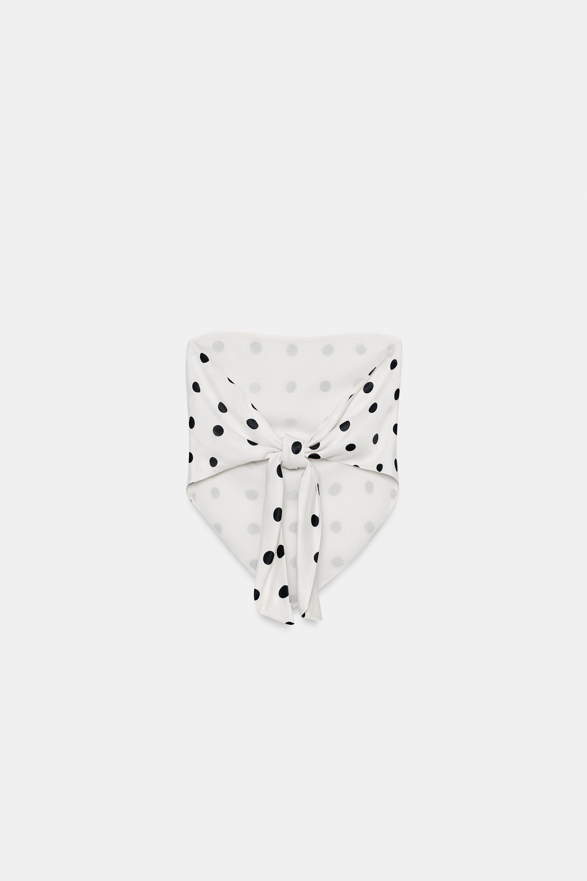TOP SATINÉ BUSTIER À NŒUD ET POIS