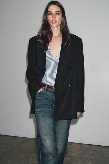 Zara ZW COLLECTION LIMITED EDITION STRIPED WOOL BLEND BLAZER - Black - Image 0
