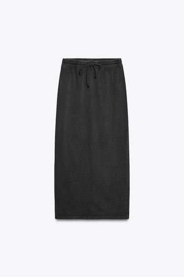 Zara WASHED EFFECT MIDI SKIRT - Black - Image 0