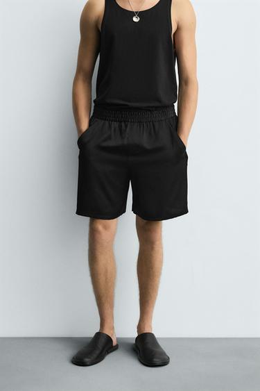 RELAXED FIT SATIN BERMUDA SHORTS - Black by Zara - Image 1