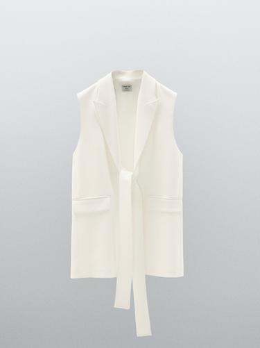 Zara Smart waistcoat with bow detail - STUDIO - Ecru