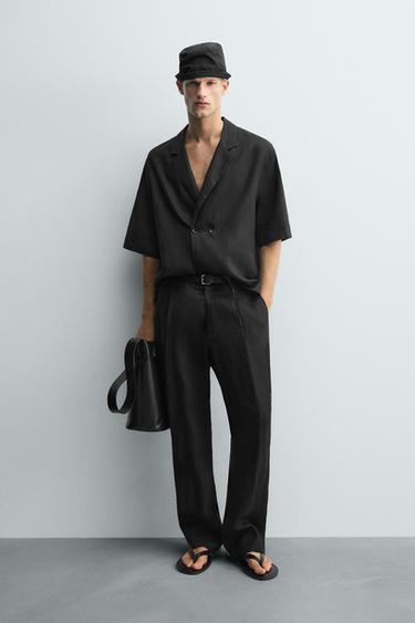 100% LINEN KIMONO SHIRT - Black by Zara - Image 0