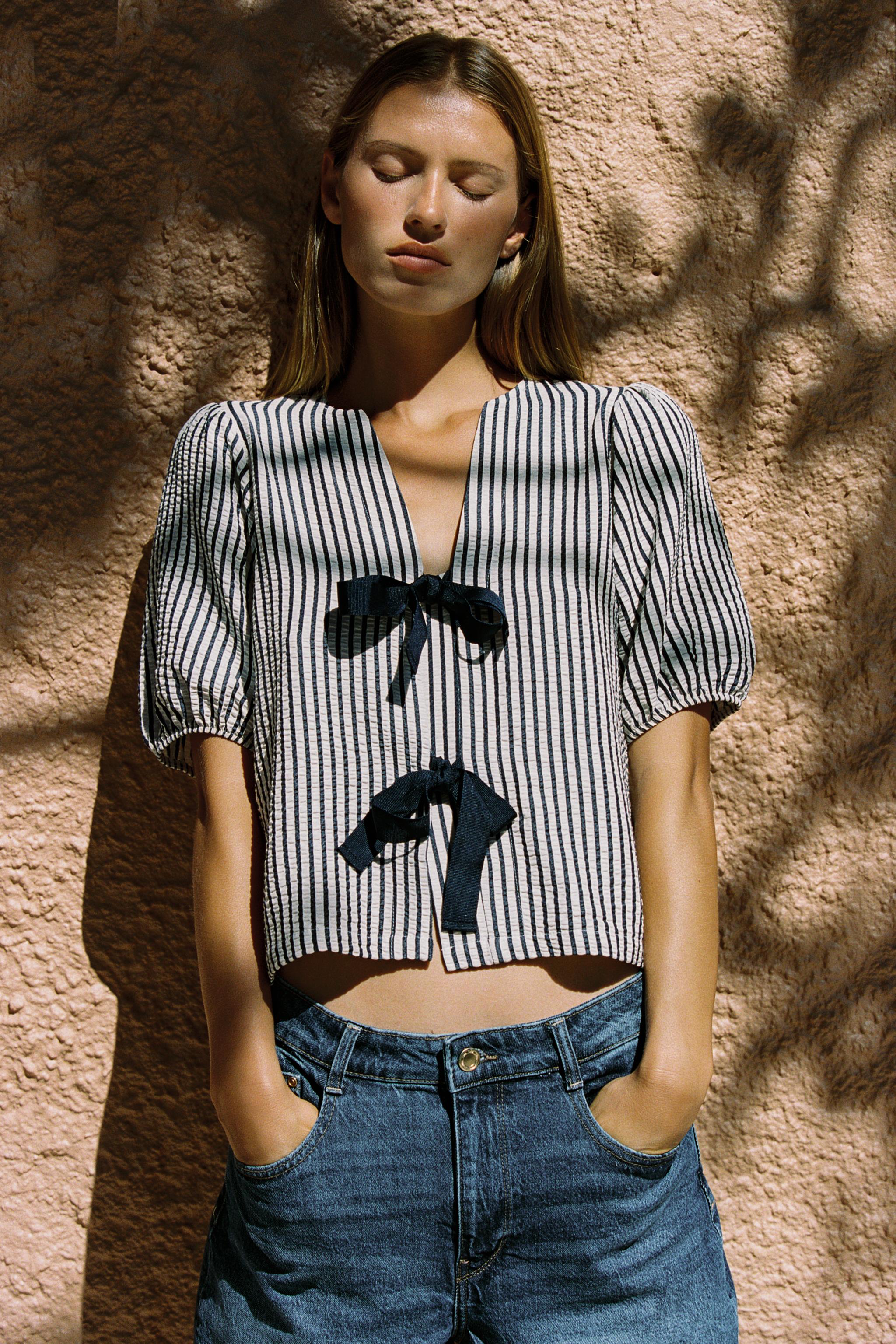 LINEN TIE BLOUSE