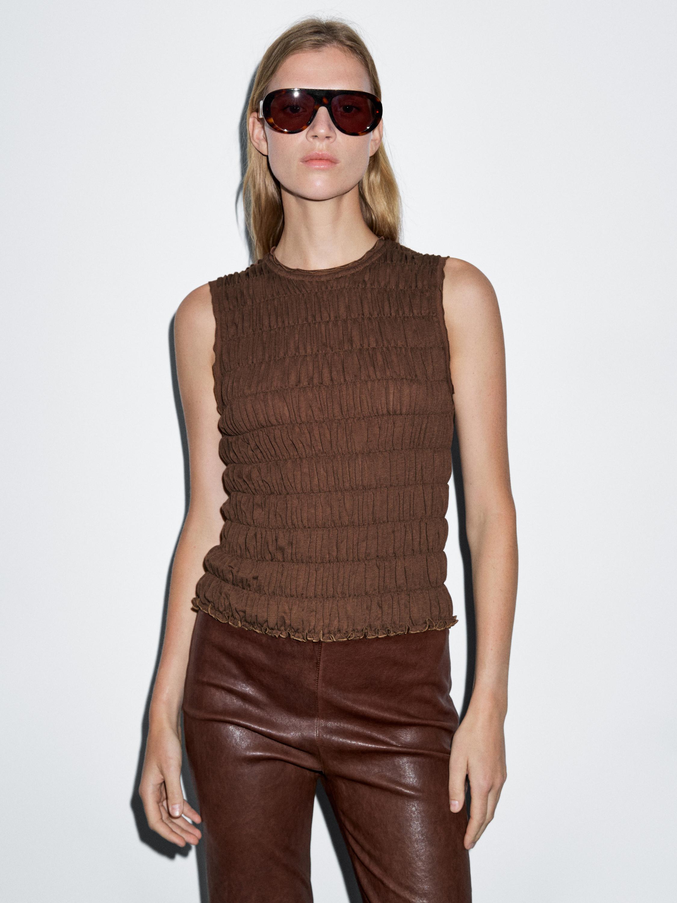 売れ筋商品|||マッシモ ドゥッティ Tシャツ レディース トップス DRAPED WITH KNOT DETAIL - Top - dark brown Massimo Dutti(マッシモドゥッティ) Tシャツ・カットソー