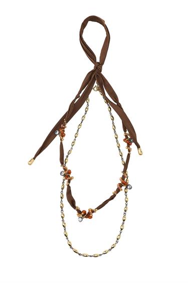 Zara PACK OF 2 BEADED FABRIC NECKLACES - Golden