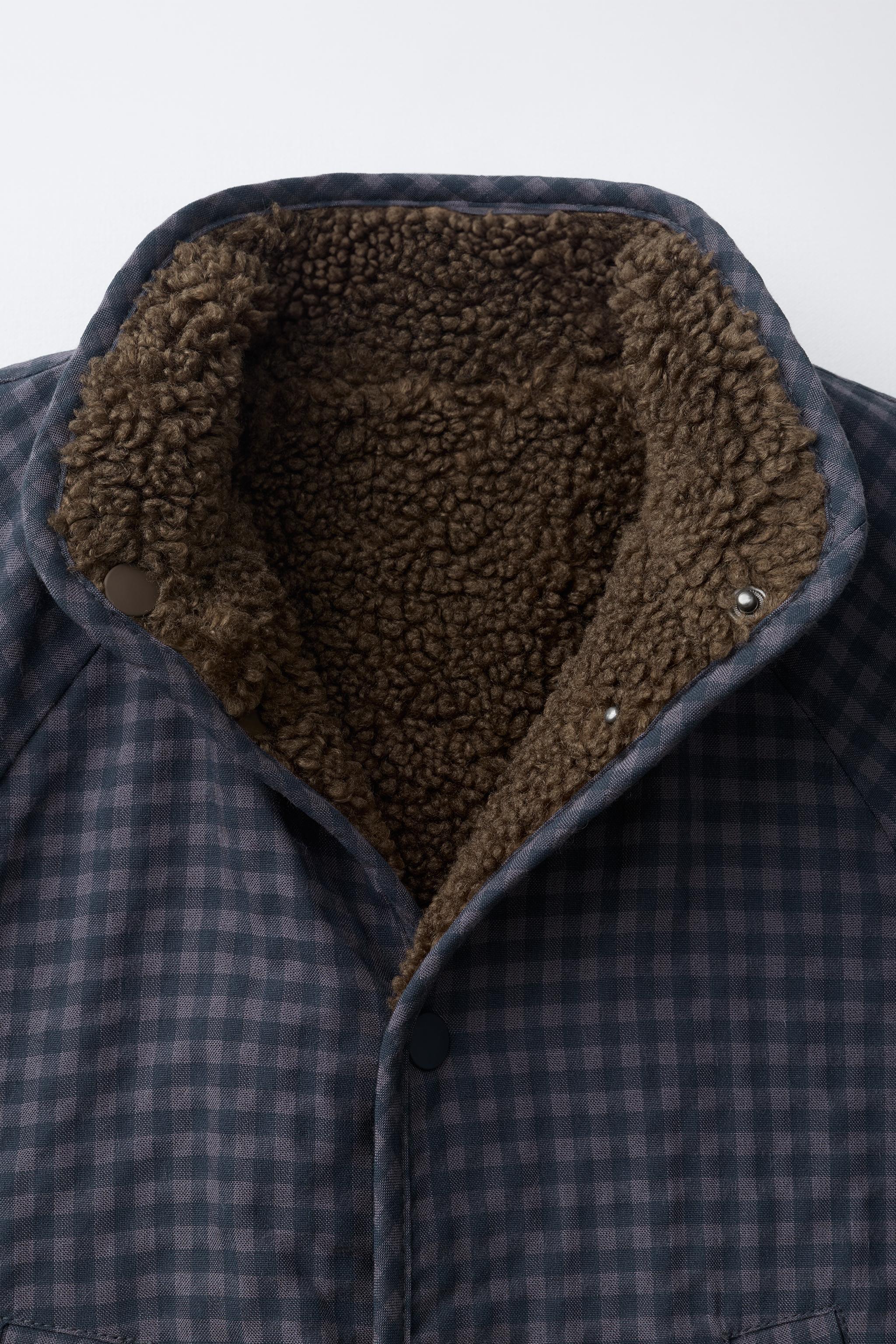 REVERSIBLE CHECKED FAUX SHEARLING JACKET