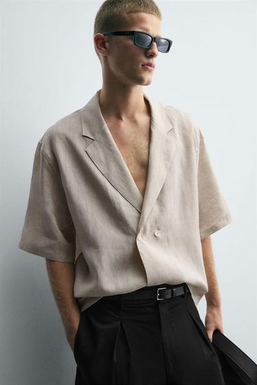 CHEMISE KIMONO 100 % LIN - Beige clair de Zara - Image 4