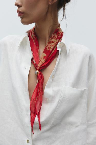SILK BANDANA WITH STONE - Sea green by Zara - Image 0