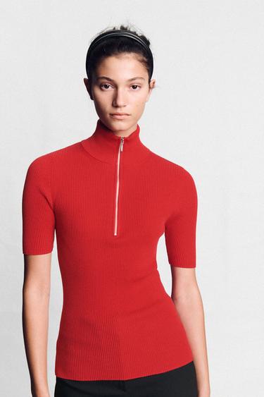 FITTED RIBBED KNIT TOP - Red by Zara