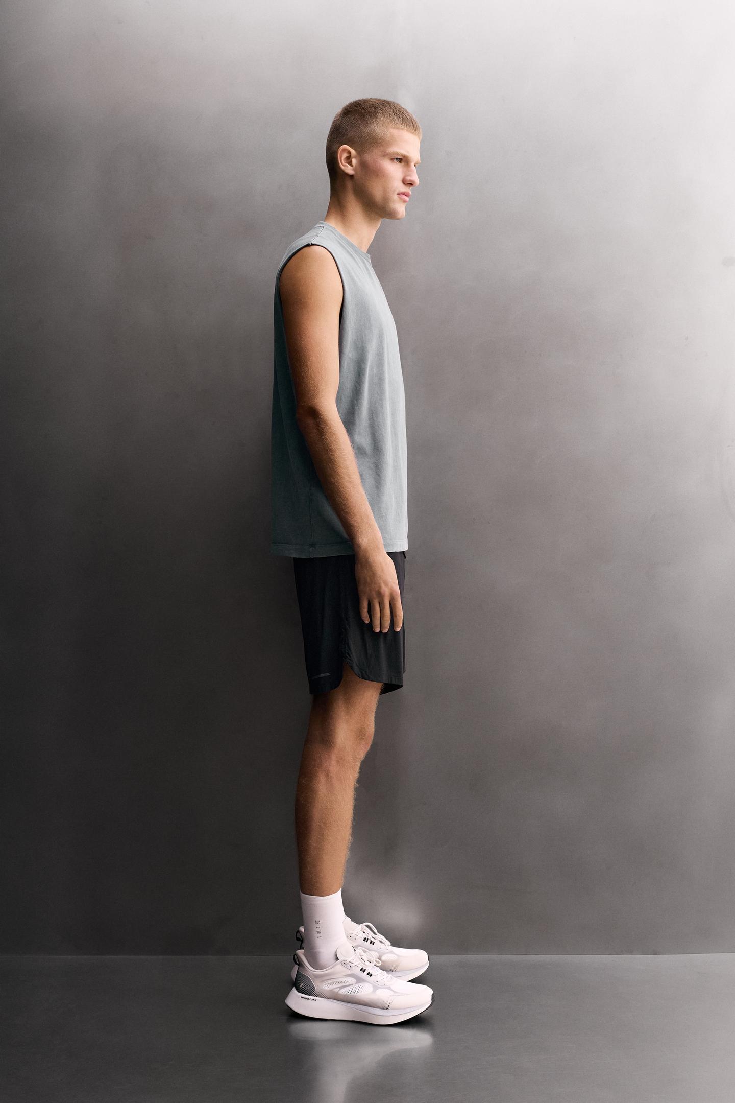 Мужской топ Zara Cotton Running Tank Top, цвет: Выцветший синий — фото 4