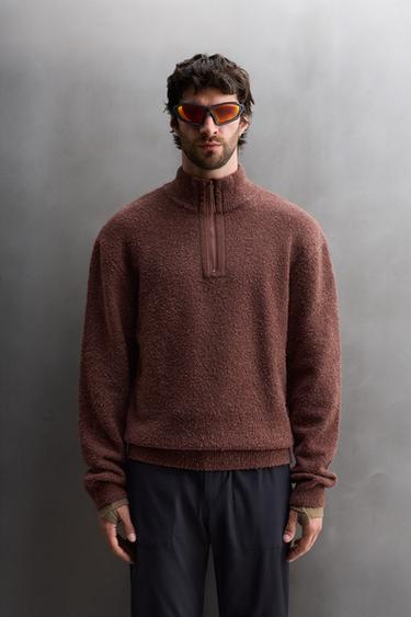 CONTRAST QUARTER-ZIP JUMPER - Brick by Zara