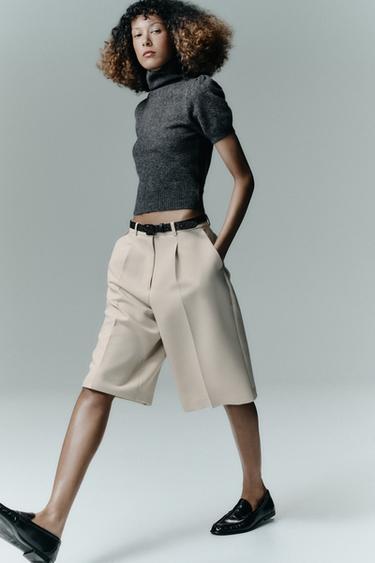 Zara LONG SHORTS WITH BELT - Mid-ecru