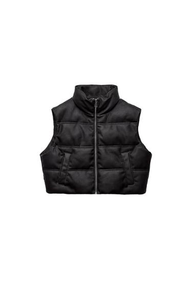 LEATHER EFFECT SHORT PUFFER GILET