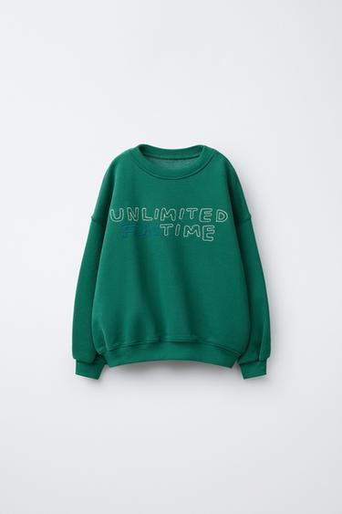 EMBROIDERED SLOGAN SWEATSHIRT - Green by Zara