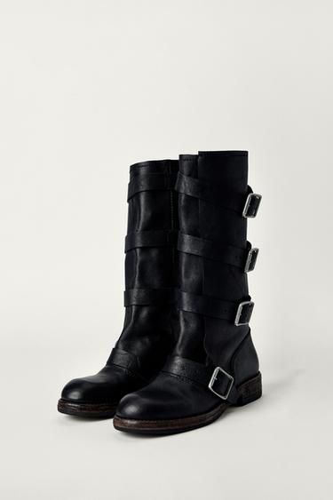 LEATHER ANKLE BOOTS WITH BUCKLES KATE MOSS X ZARA - Black by Zara