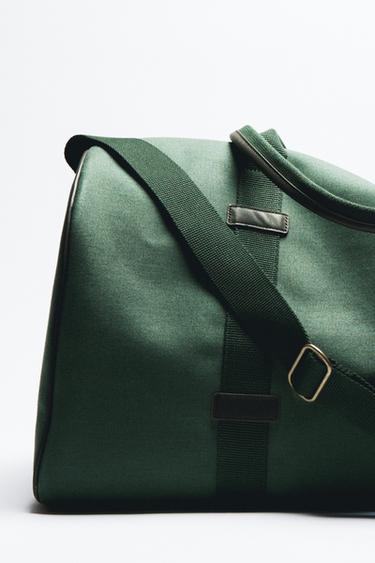 COTTON AND LEATHER TRAVEL BAG - Green by Zara