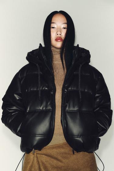 WATER-REPELLENT AND WINDPROOF QUILTED FAUX LEATHER ANORAK - Black by Zara
